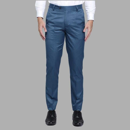 Lycra Blend Solid Regular Fit Mens Formal Trousers